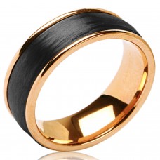 Rose Gold Stainless Steel Two Tone Forge Carbon Fiber Overlay Ring 